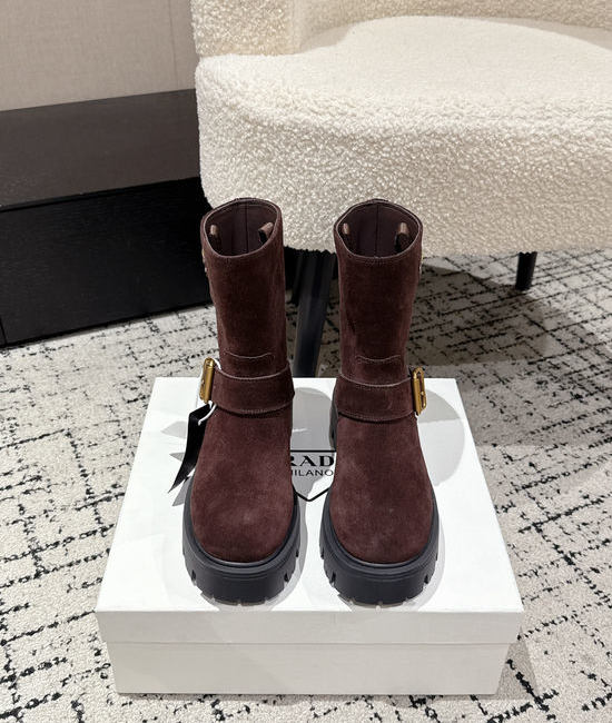 Prada Suede Trim Slip-on Long Boots Comfortable All-match Daily