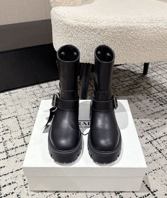 Prada Soft Leather Slip-on Knee High Boots Casual Non-slip Sole