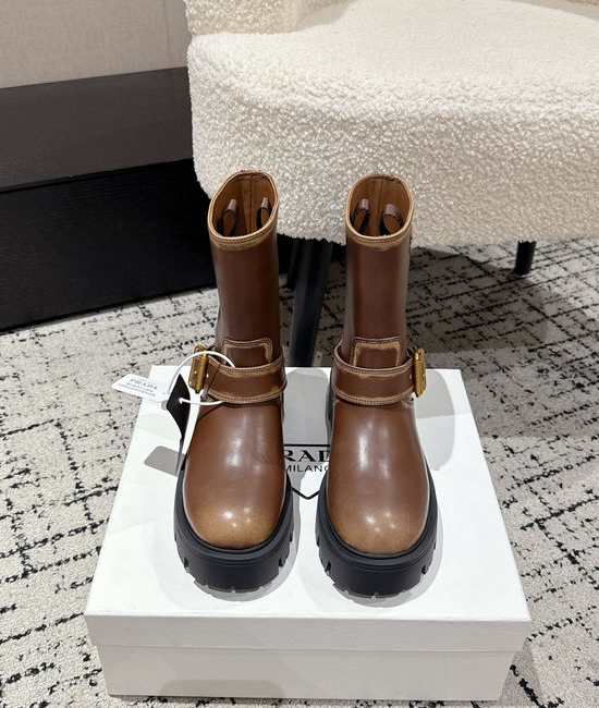 Prada Soft Leather Slip-on Knee High Boots Casual Non-slip Sole