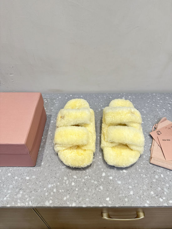 Miu Miu Magic Tape Closure Genuine Wool Lined Warm Slippers