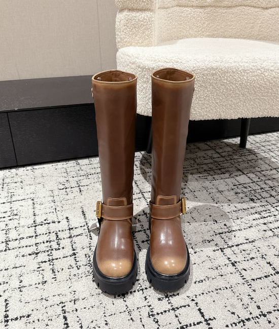 Prada Genuine Leather Slip-on Knee High Boots Elegant Slim Fit