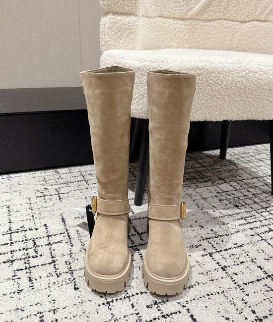 Prada Genuine Leather Slip-on Knee High Boots Elegant Slim Fit