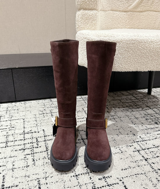 Prada Genuine Leather Slip-on Knee High Boots Elegant Slim Fit