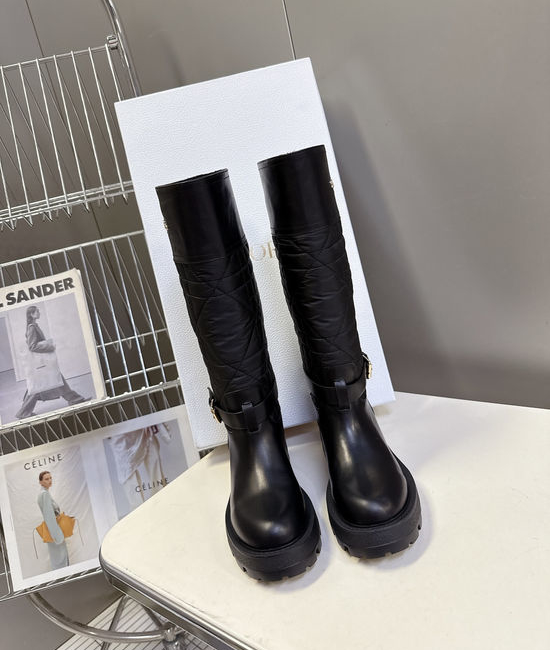 Christian Dior CD Sleek Leather Tall Combat Boots with Logo Accents