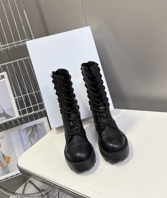 Christian Dior CD Classic Leather Tall Combat Boots with Logo Details