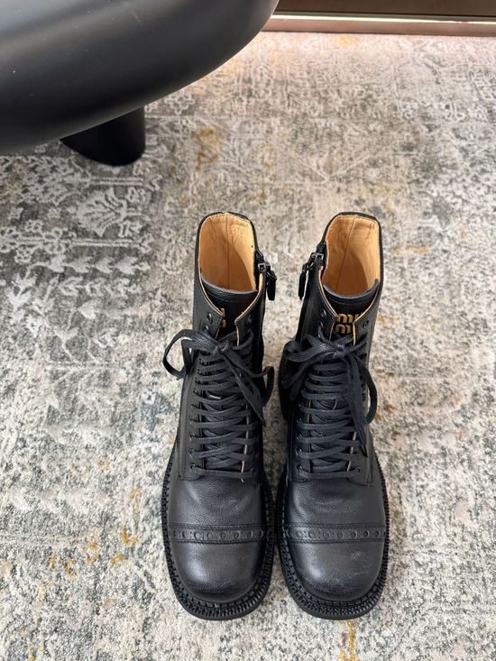 Miu Miu Premium Leather Biker Boots with Non-slip Sole