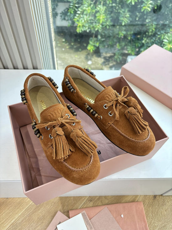 Miu Miu Suede Slip-on Loafers Comfortable Casual Daily Shoes