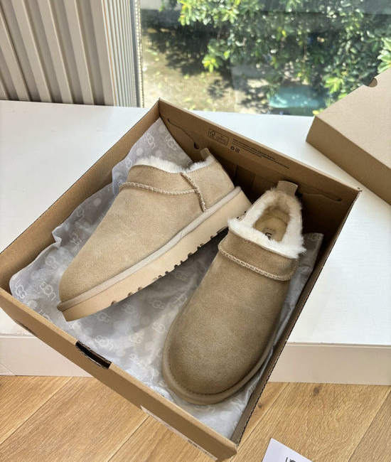 UGG Premium Leather Warm Fleece Lined Comfortable Platform Slippers