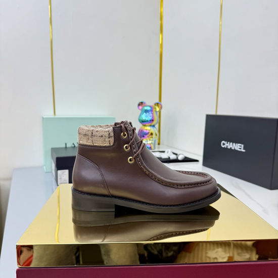 Chanel Color Block Leather Comfortable Short Ankle Boots