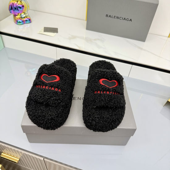 Balenciaga Furry Platform Slides Warm Comfortable Non Slip Slippers