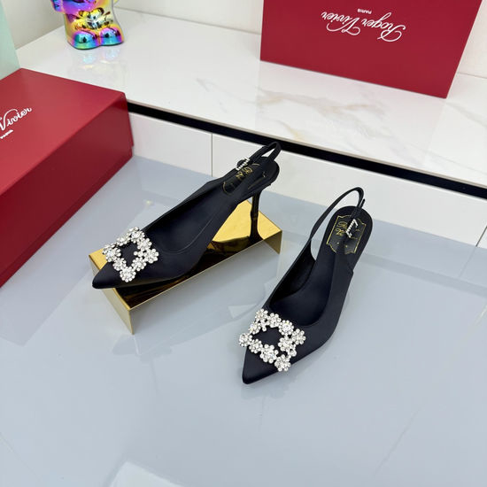 Vivienne Westhood Rhinestone Buckle Satin Kitten Heel Slingback Shoes