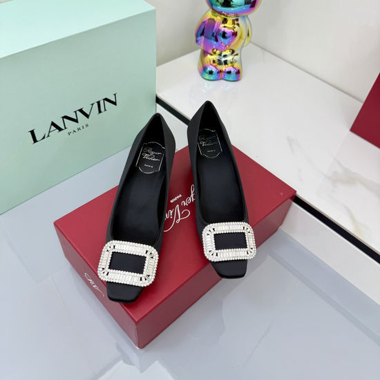Roger Viver RV Rhinestone Buckle Satin Slingback Kitten Heel Shoes