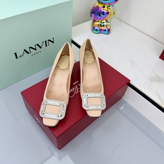 Roger Viver RV Rhinestone Buckle Satin Slingback Low Heel Shoes