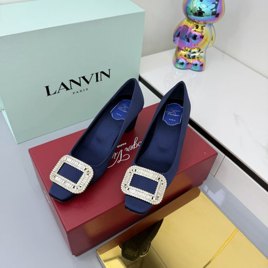 Roger Viver RV Rhinestone Buckle Satin Slingback Low Heel Shoes