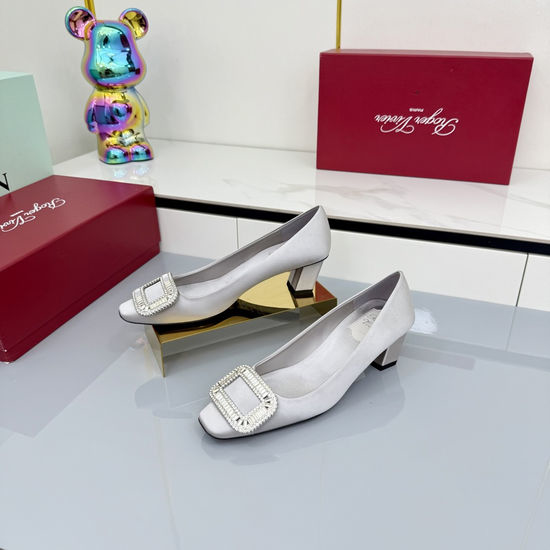 Roger Viver RV Rhinestone Buckle Satin Slingback Low Heel Shoes