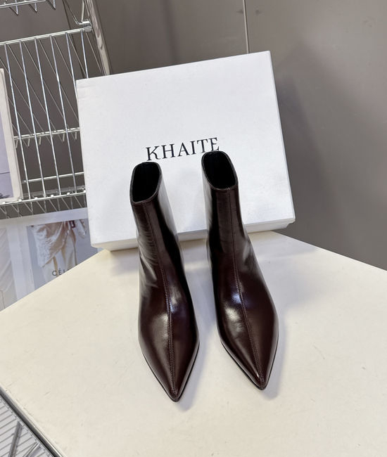 Khaite Vintage Pointed Toe Low Block Heel Ankle Boots