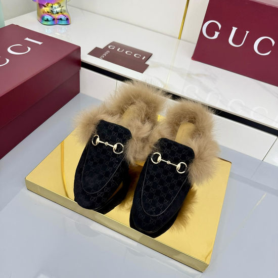 Gucci Wool Horsebit Mules with Leather Sole