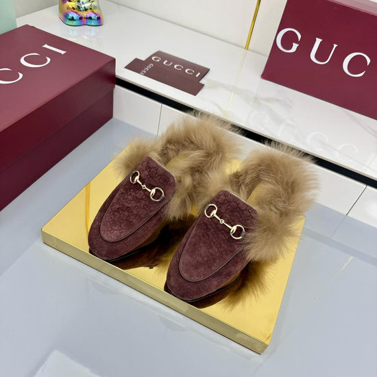 Gucci Wool Horsebit Mules with Leather Sole