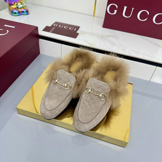 Gucci Wool Horsebit Mules with Leather Sole