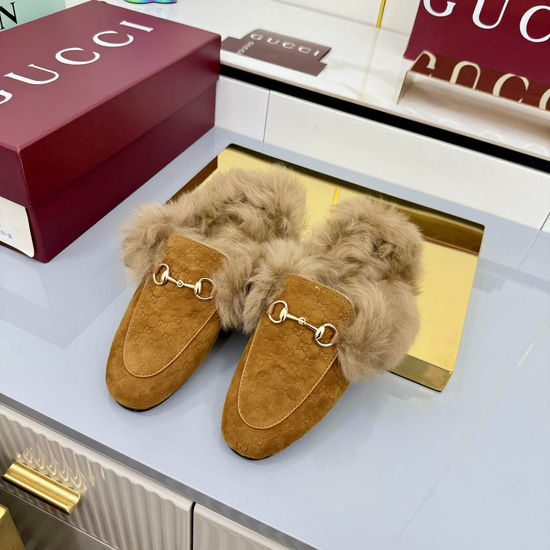 Gucci Wool Horsebit Mules with Leather Sole
