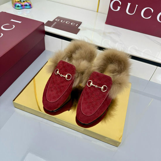 Gucci Wool Horsebit Mules with Leather Sole