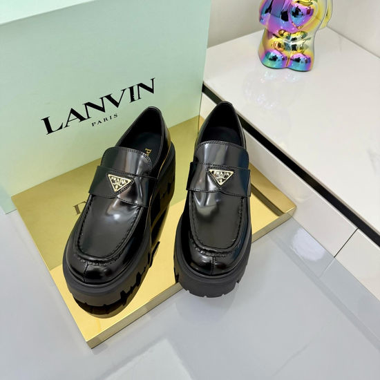 Prada Classic Thick Sole Leather Loafers with Logo Detail