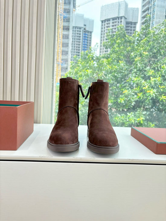 Loro Piana Suede Side Zip Ankle Boots Non-slip Rubber Sole