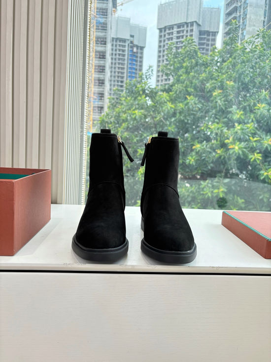 Loro Piana Suede Side Zip Ankle Boots Non-slip Rubber Sole