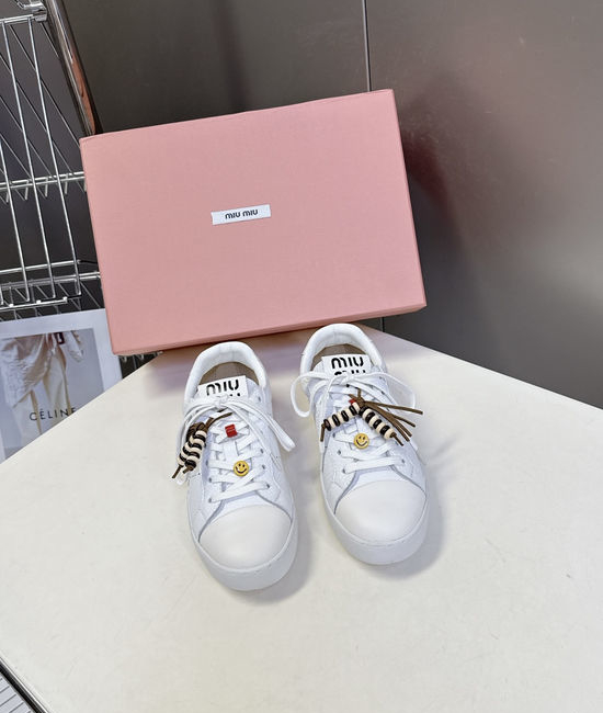 Miu Miu Double Laces DIY Decorated Retro Leather Sneakers