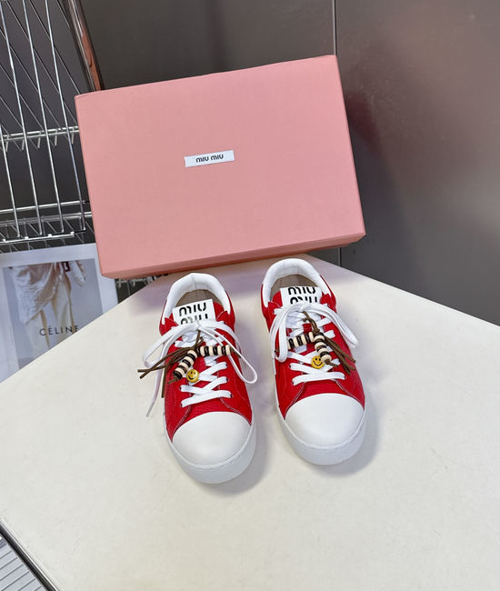 Miu Miu Double Laces DIY Decorated Retro Leather Sneakers