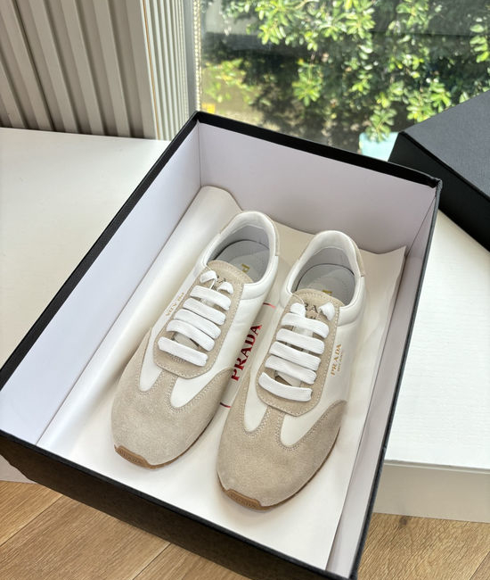 Prada Stitched Color Block Leather Casual Sneakers