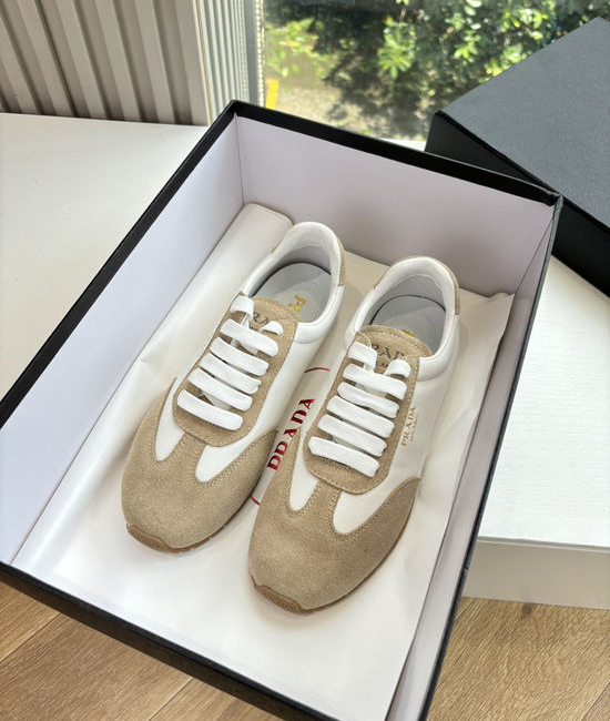 Prada Stitched Color Block Leather Casual Sneakers