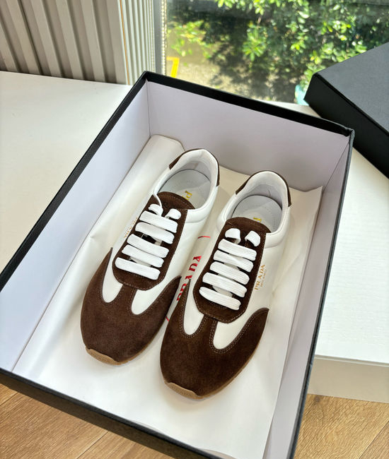 Prada Stitched Color Block Leather Casual Sneakers