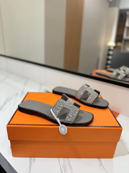Hermes Suede Rhinestone Flat Comfortable Classic Casual Shoes