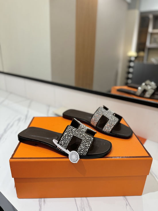 Hermes Suede Rhinestone Flat Comfortable Classic Casual Shoes