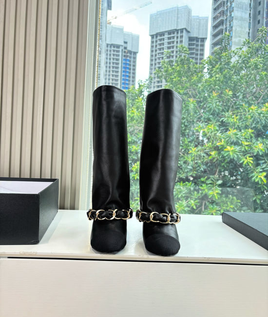 Chanel Classic Embellished Knee High Leather Riding Boots