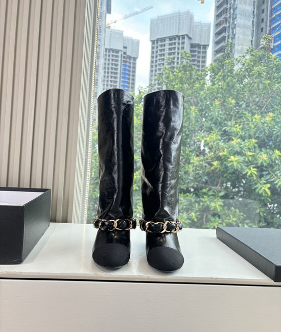 Chanel Classic Embellished Knee High Leather Riding Boots