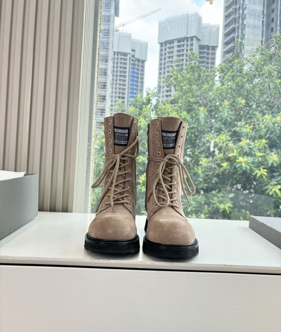Balenciaga Lace-up Mid Calf Leather Combat Boots
