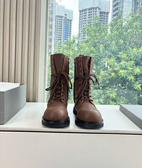 Balenciaga Lace-up Mid Calf Leather Combat Boots