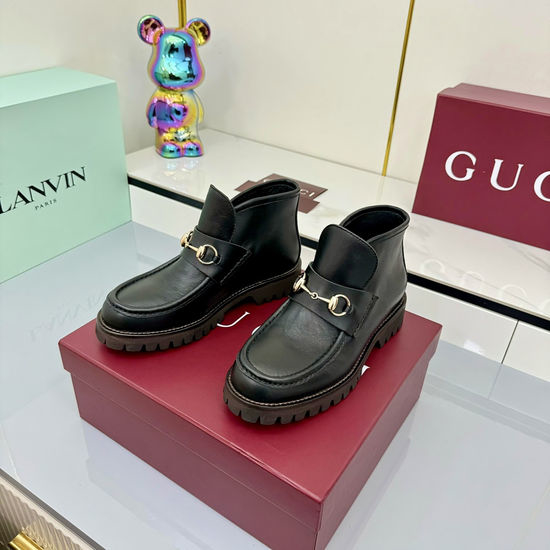 Gucci Lace-up Martin Boots with Genuine Leather Upper