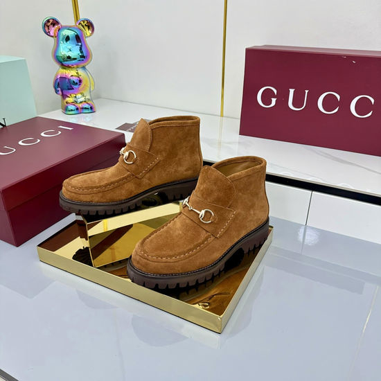 Gucci Lace-up Martin Boots with Genuine Leather Upper