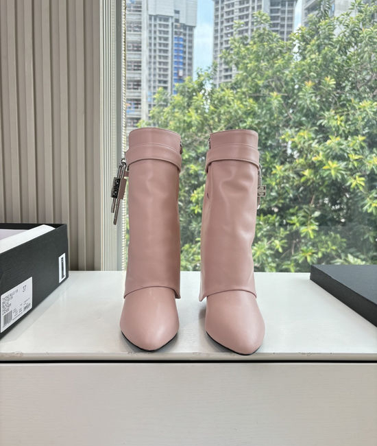 Givenchy Embroidered Leather Heeled Knee High Boots with Buckle