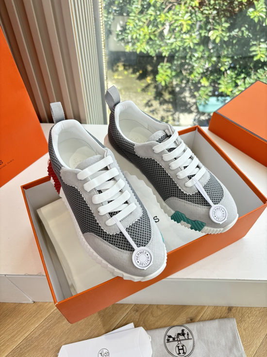 Hermes Breathable Leather Mesh Upper Comfortable Casual Sneakers Durable