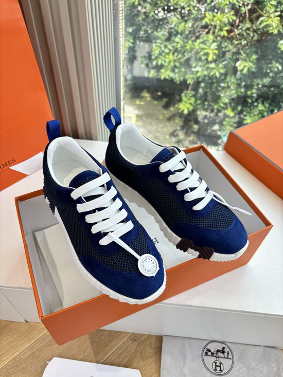 Hermes Breathable Leather Mesh Upper Comfortable Casual Sneakers Durable