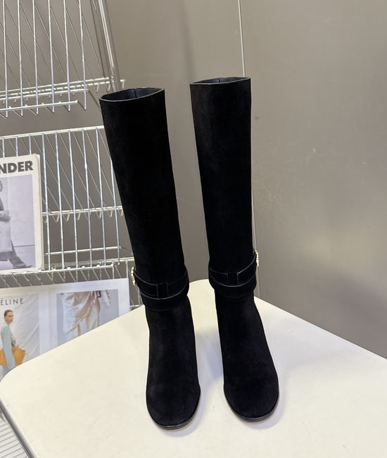 Celine Vintage Style Cowhide Leather Medium Heel Knee High Boots