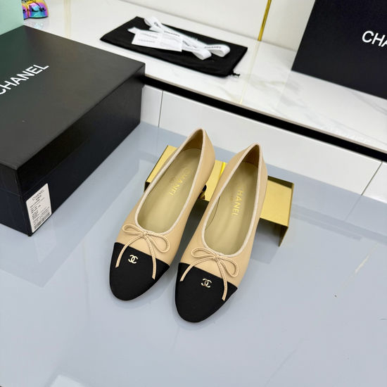 Chanel Classic Two Tone Genuine Leather Ballet Flats