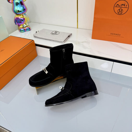 Hermes Classic Buckle Short Boots Soft Leather Lining