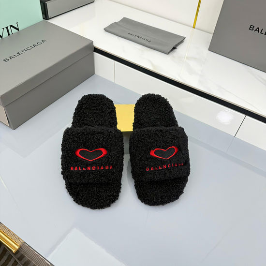Balenciaga Fuzzy Wool Lined Non-slip Platform Slippers