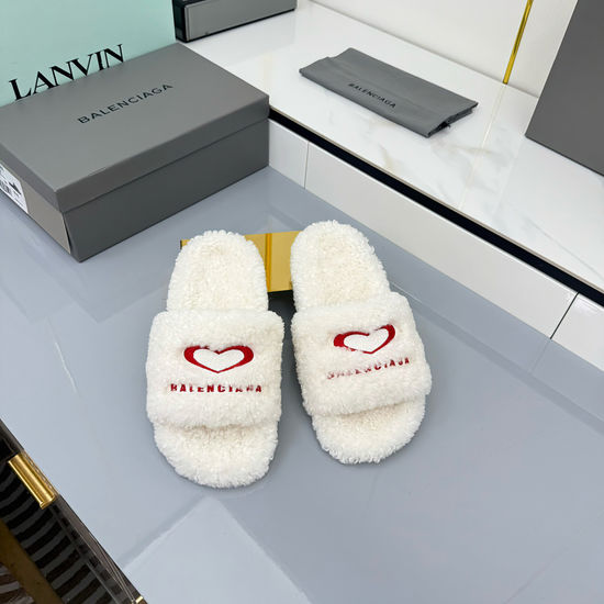 Balenciaga Fuzzy Wool Lined Non-slip Platform Slippers
