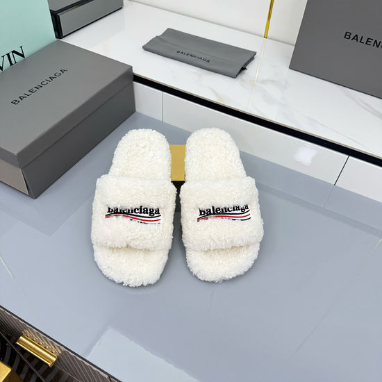 Balenciaga Fuzzy Wool Lined Non-slip Platform Slippers
